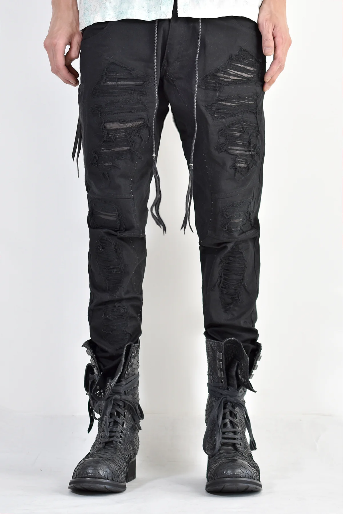 1702-PT02A Crush Skinny Twill Pants 07A Black - Image 3