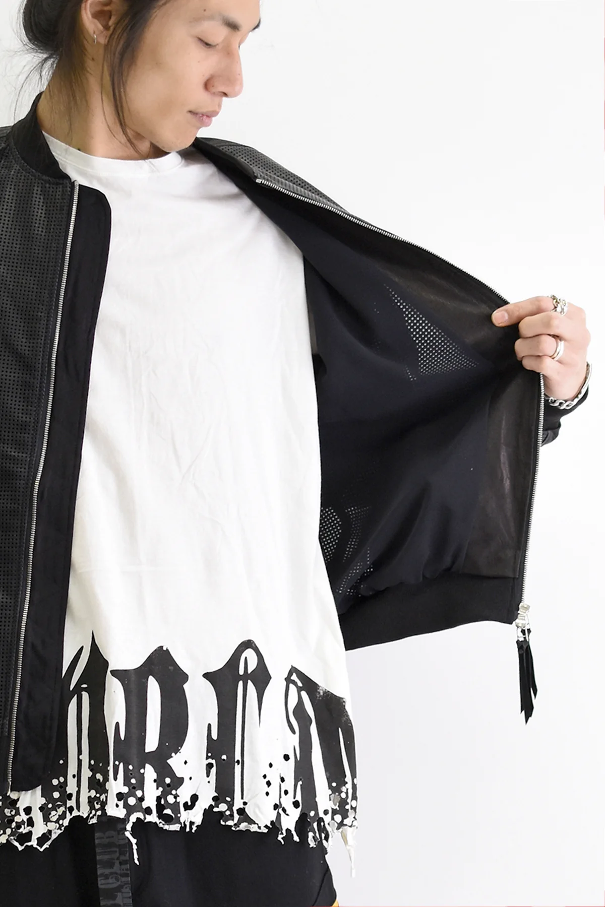 1901-JK05 Mesh Leather MA-1 Black - Image 10