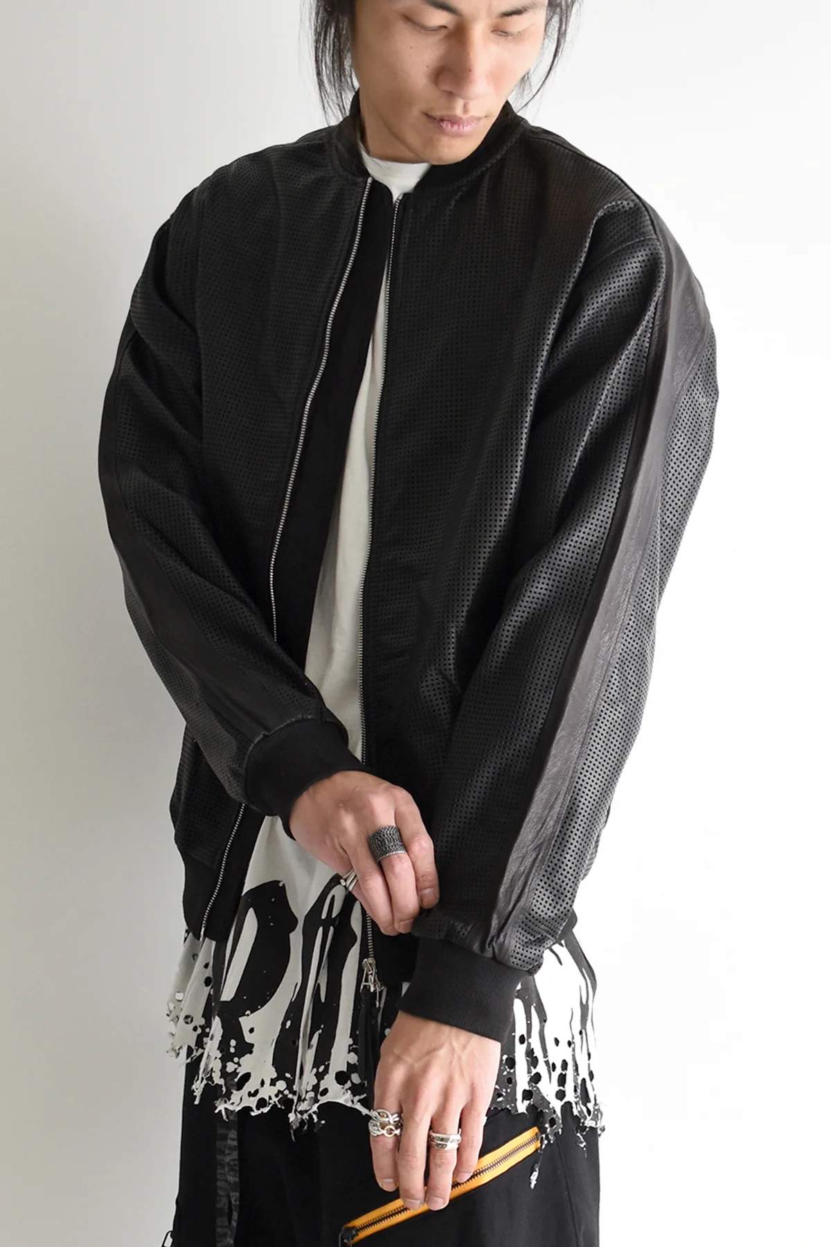 1901-JK05 Mesh Leather MA-1 Black - Image 12