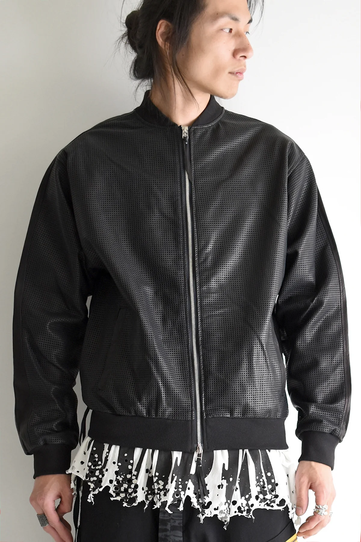 1901-JK05 Mesh Leather MA-1 Black - Image 9
