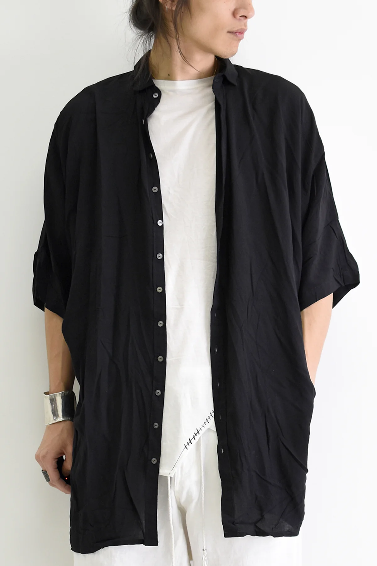 1901-SH03B Tesla Rayon Lazy Shirt Black - Image 11