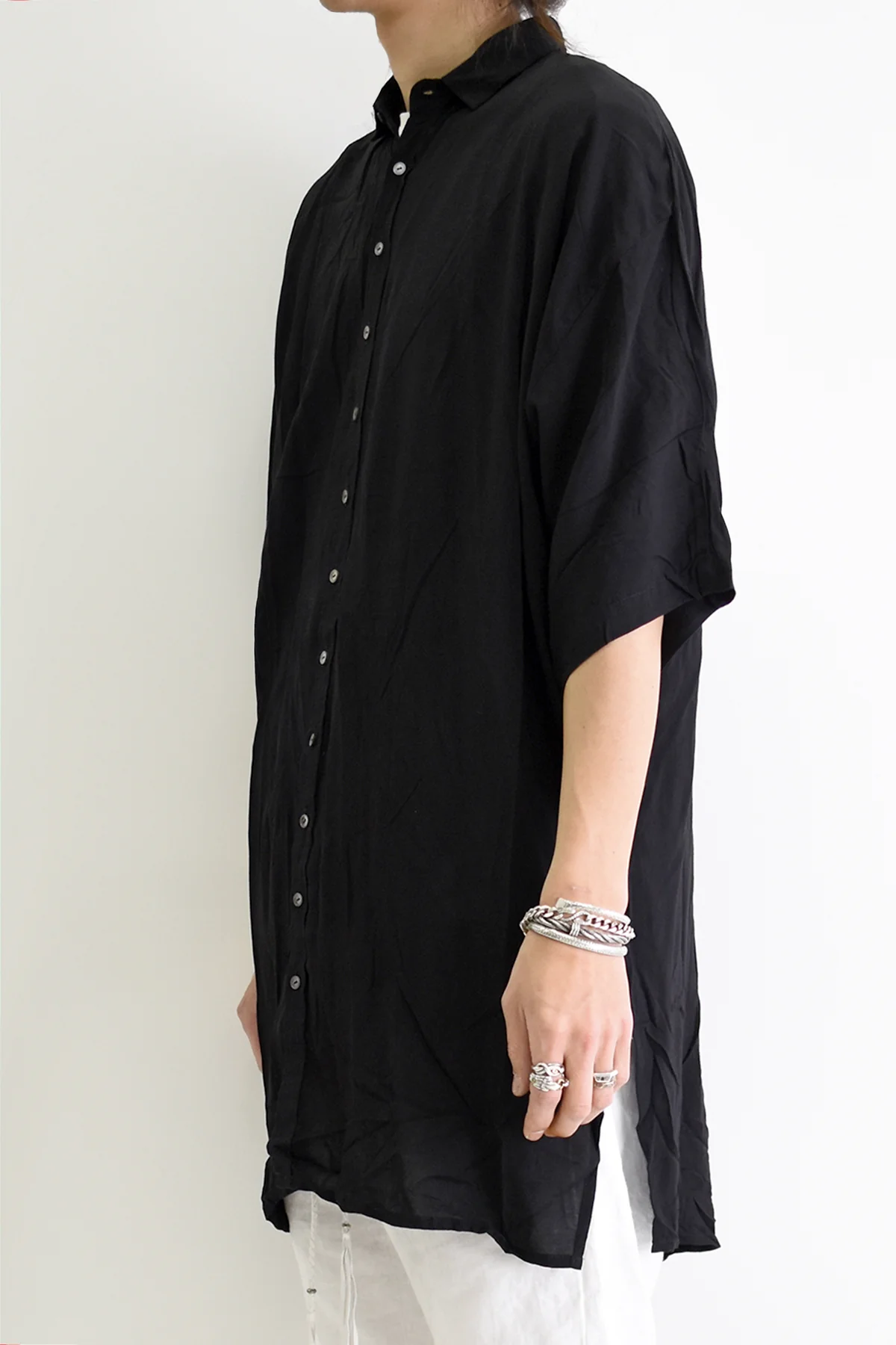 1901-SH03B Tesla Rayon Lazy Shirt Black - Image 3