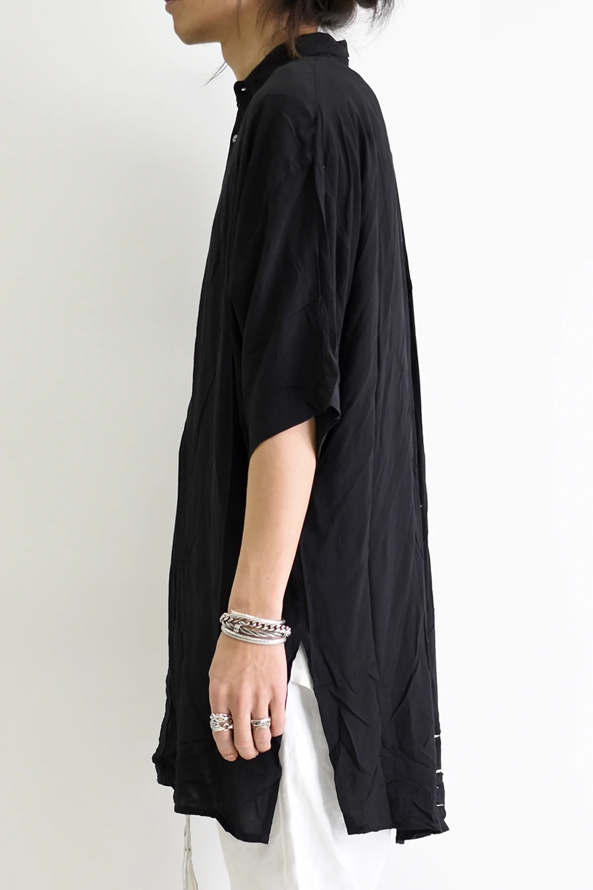 1901-SH03B Tesla Rayon Lazy Shirt Black - Image 4