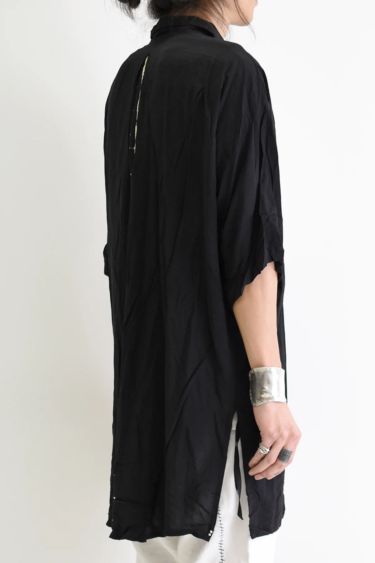 1901-SH03B Tesla Rayon Lazy Shirt Black - Image 7