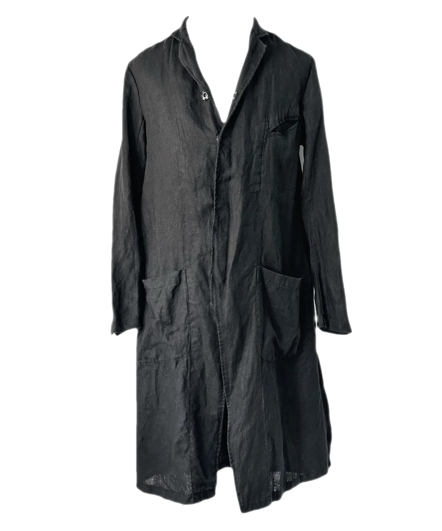 2401-JK02 Linen Side Slit Coat 02 Black - Image 15
