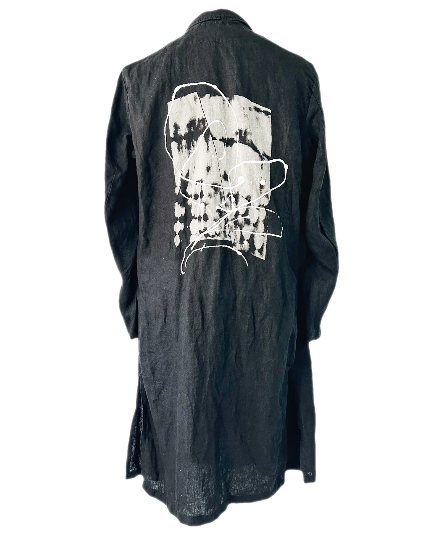 2401-JK02 Linen Side Slit Coat 02 Black - Image 16