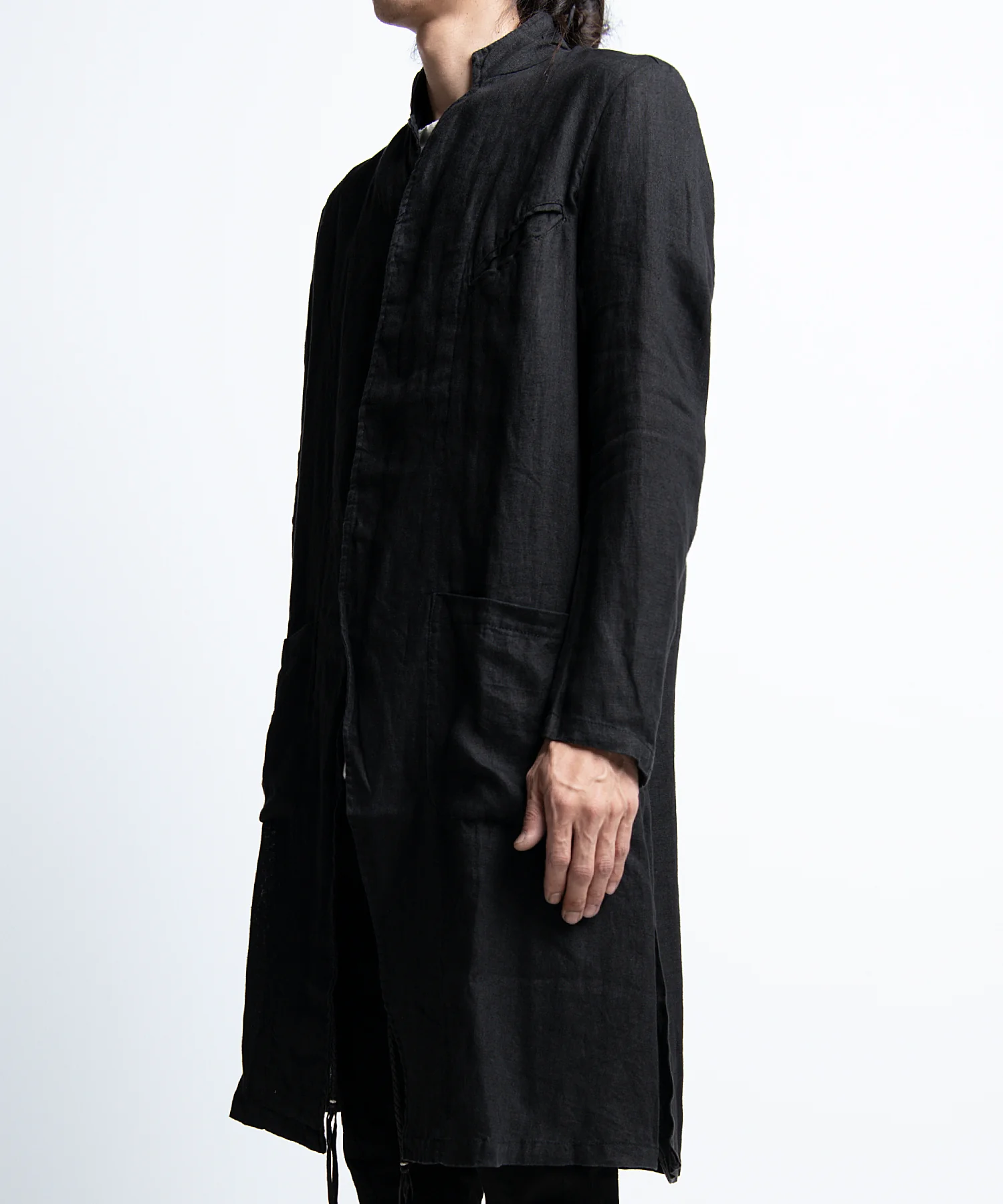 2401-JK02 Linen Side Slit Coat 02 Black - Image 4