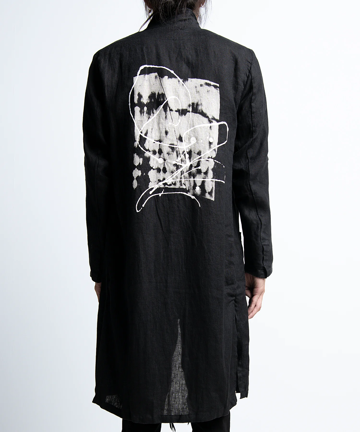 2401-JK02 Linen Side Slit Coat 02 Black - Image 5
