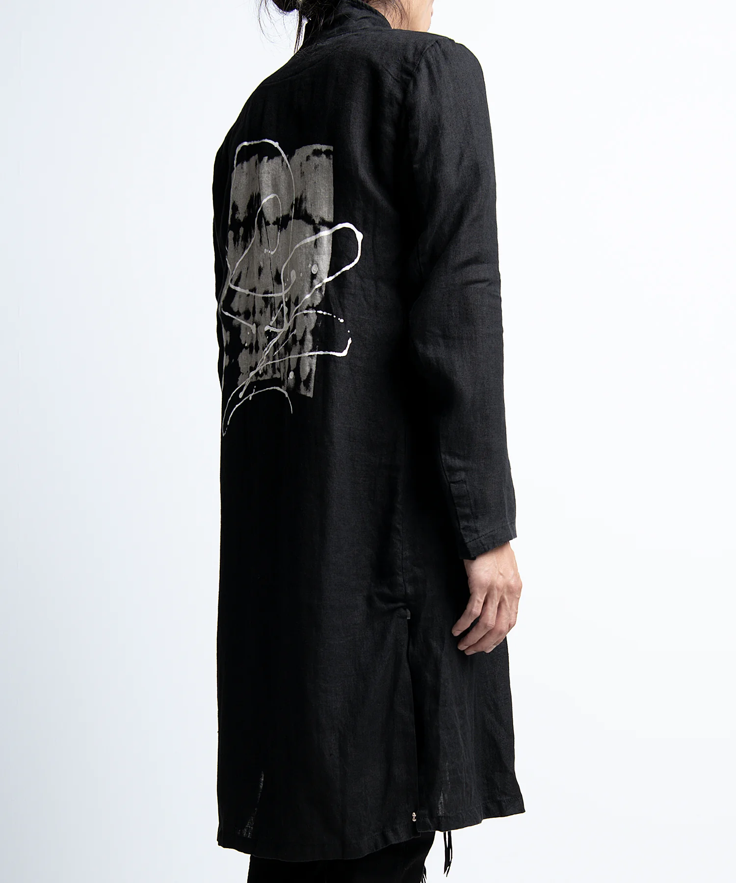 2401-JK02 Linen Side Slit Coat 02 Black - Image 6