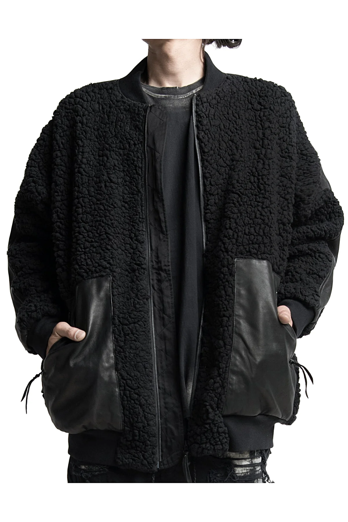 2402-JK05 Leather Combi Boa Jacket