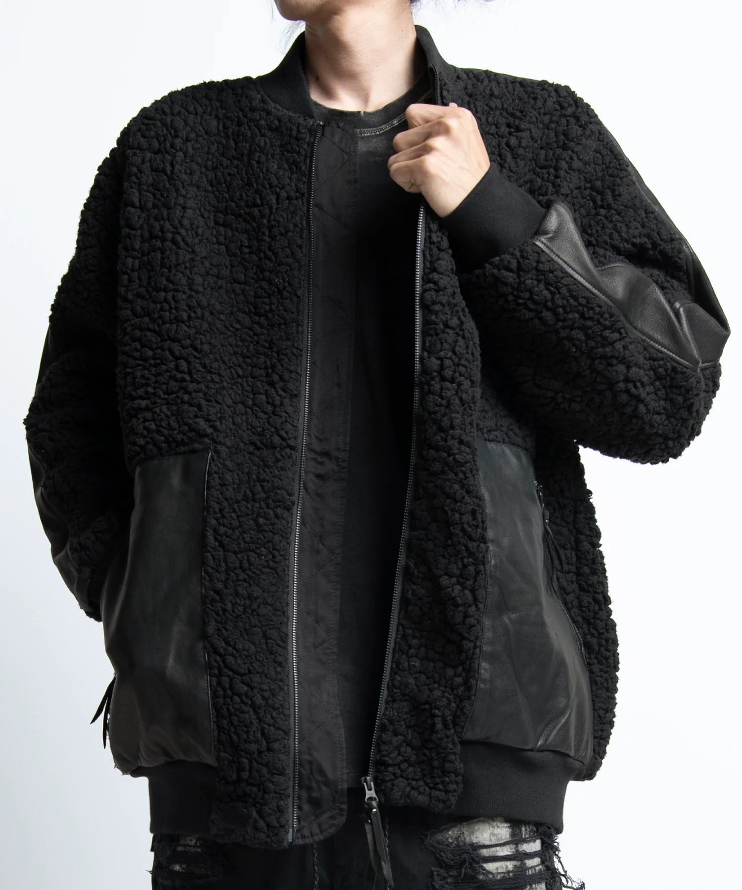 2402-JK05 Leather Combi Boa Jacket - Image 2