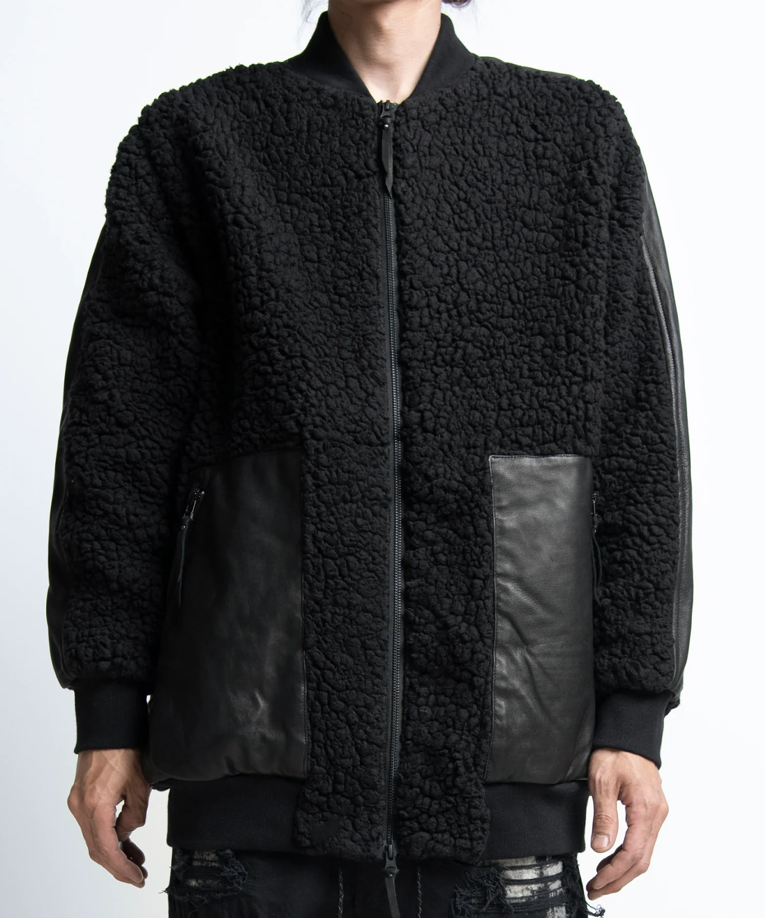 2402-JK05 Leather Combi Boa Jacket - Image 3