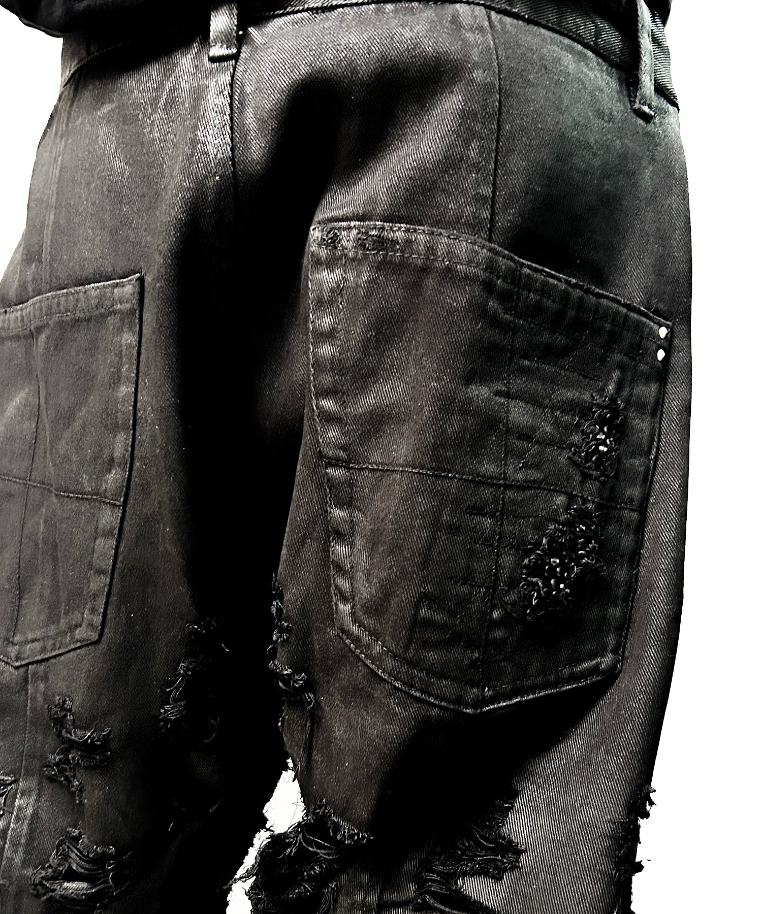 2502-PT03 Coating Side Shirring Slash Pants_Black - Image 6
