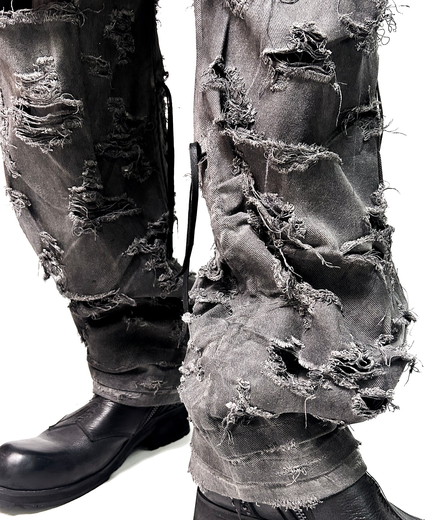 2502-PT03 Coating Side Shirring Slash Pants_Charcoal - Image 3