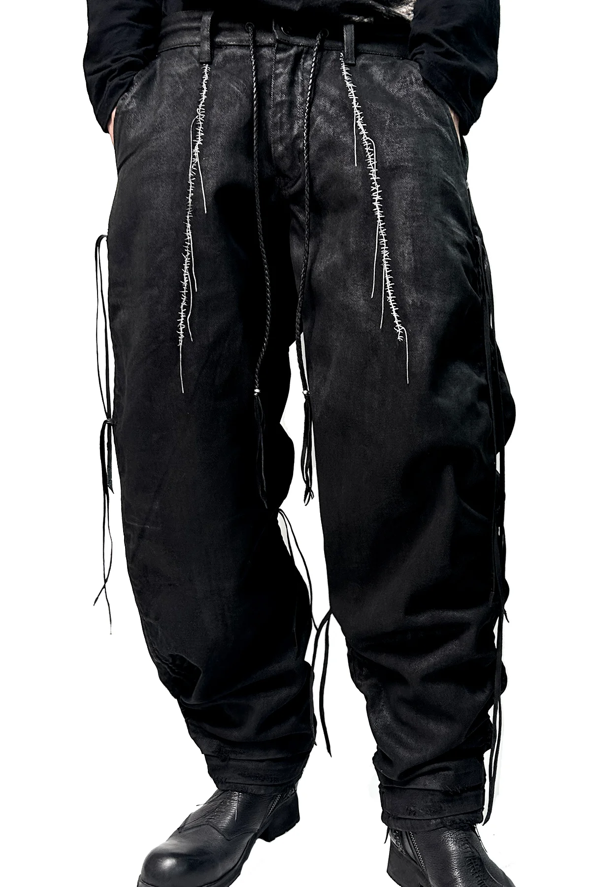 2502-PT13 Coating Side Shirring Twill Pants_Black