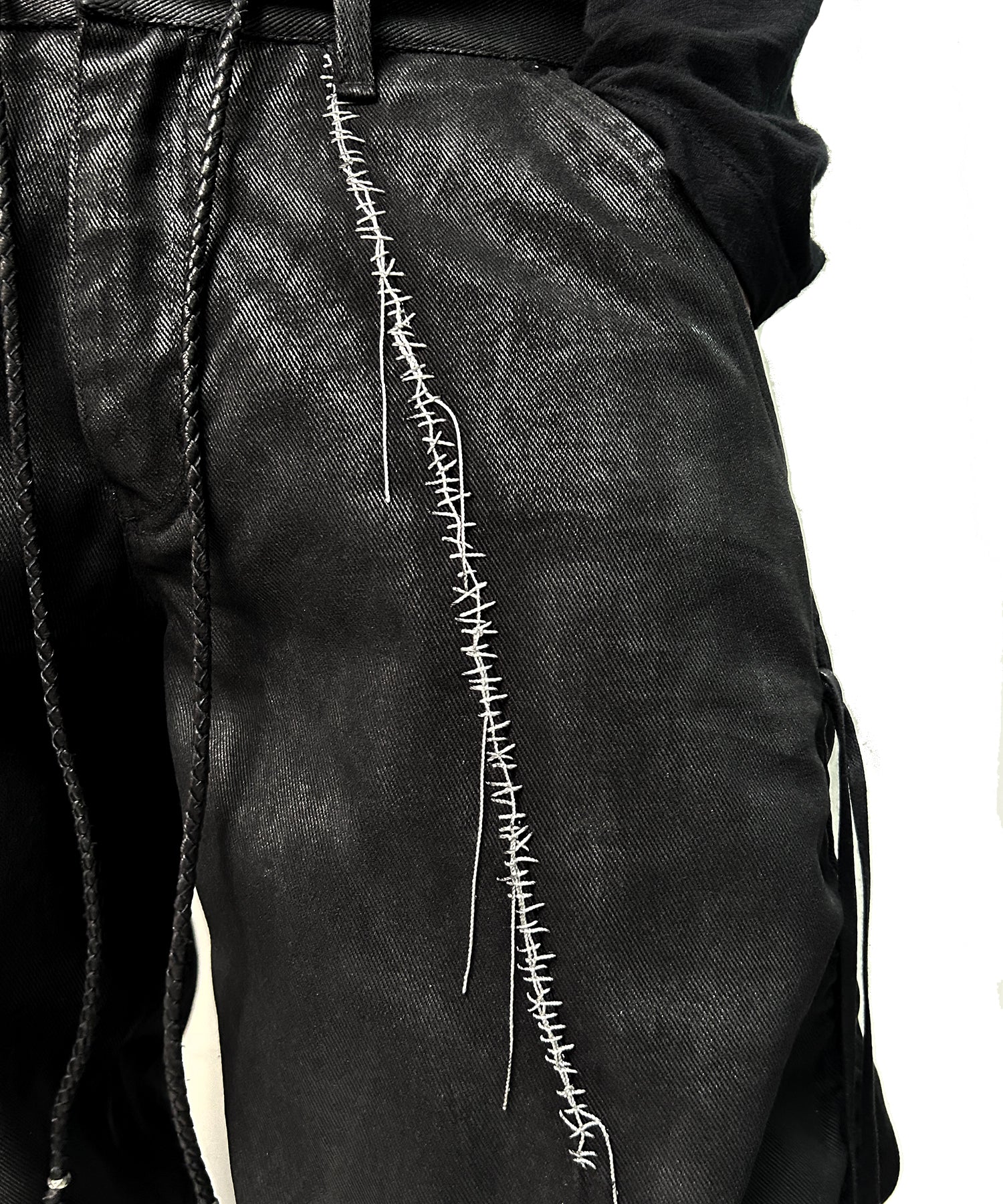 2502-PT13 Coating Side Shirring Twill Pants_Black - Image 2