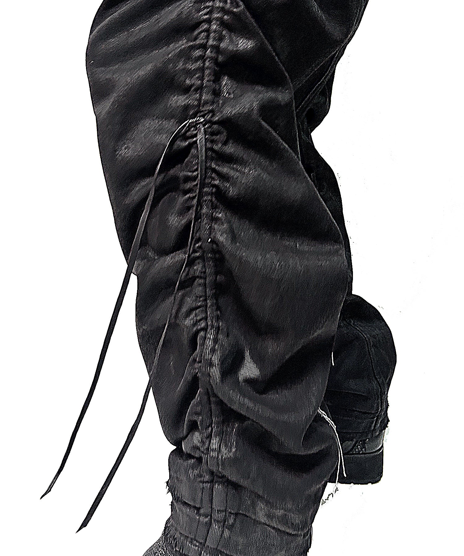 2502-PT13 Coating Side Shirring Twill Pants_Black - Image 3