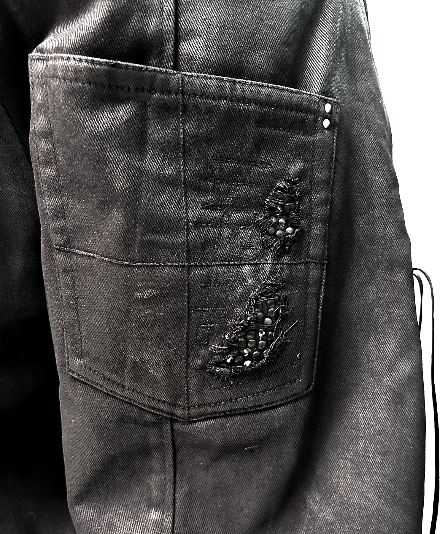 2502-PT13 Coating Side Shirring Twill Pants_Black - Image 6