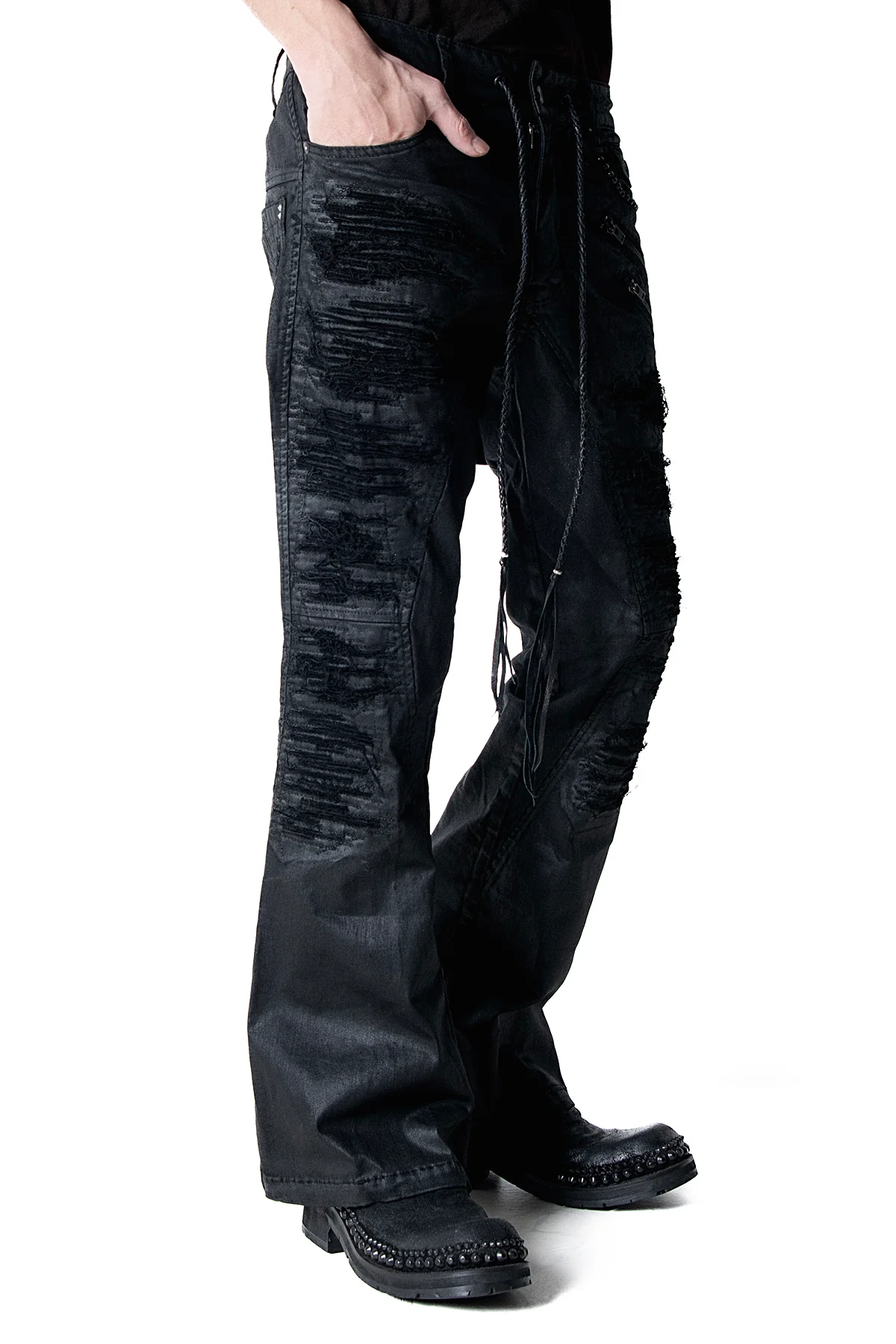 2502-PT18 Coating Double Zip Stretch Flare Pants - Image 10