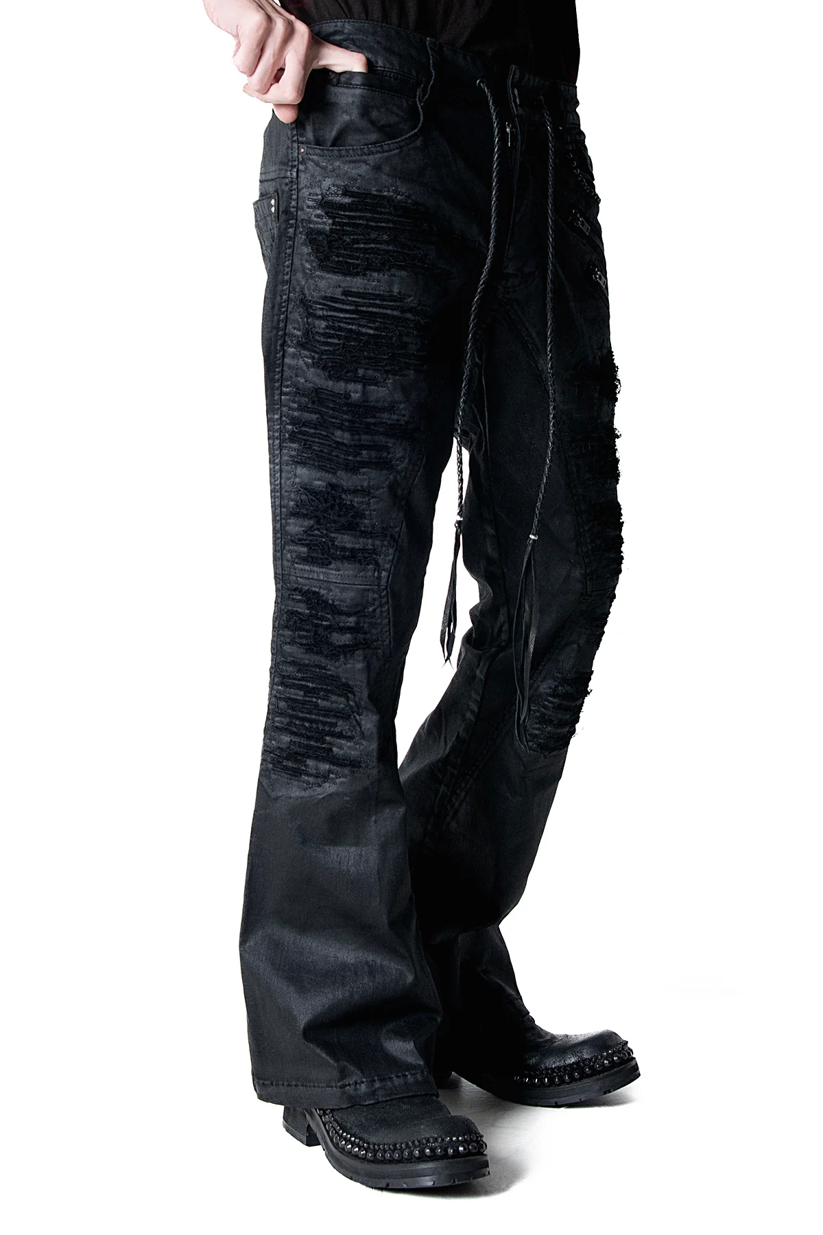 2502-PT18 Coating Double Zip Stretch Flare Pants - Image 11