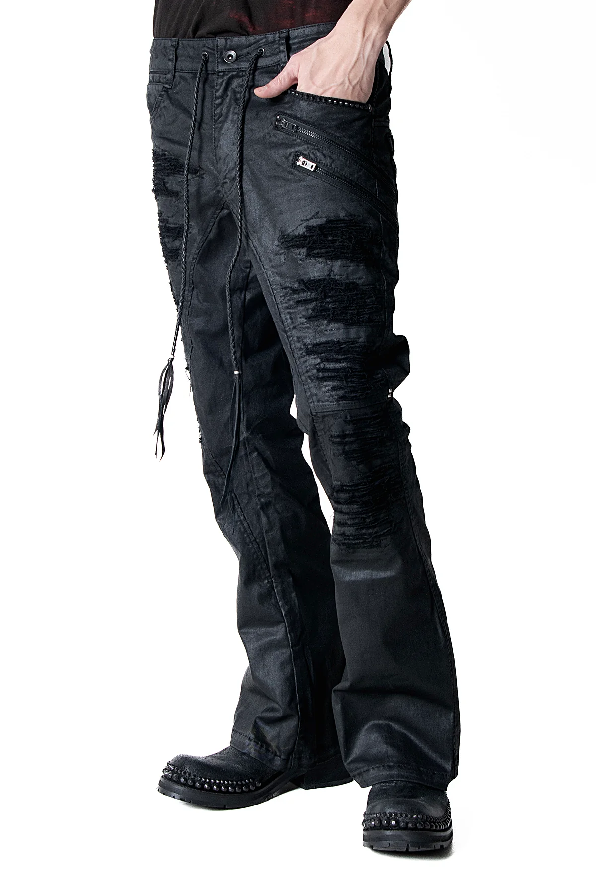 2502-PT18 Coating Double Zip Stretch Flare Pants - Image 12