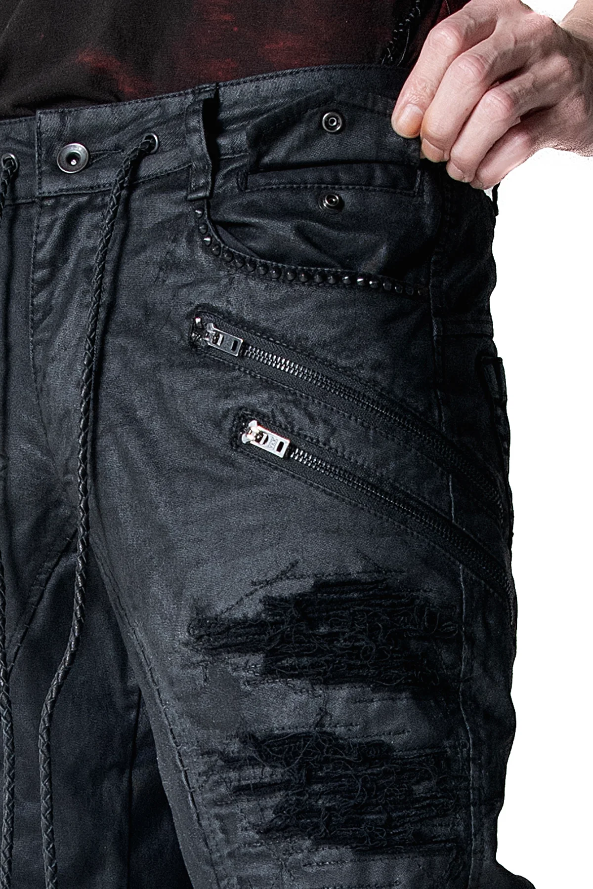 2502-PT18 Coating Double Zip Stretch Flare Pants - Image 13