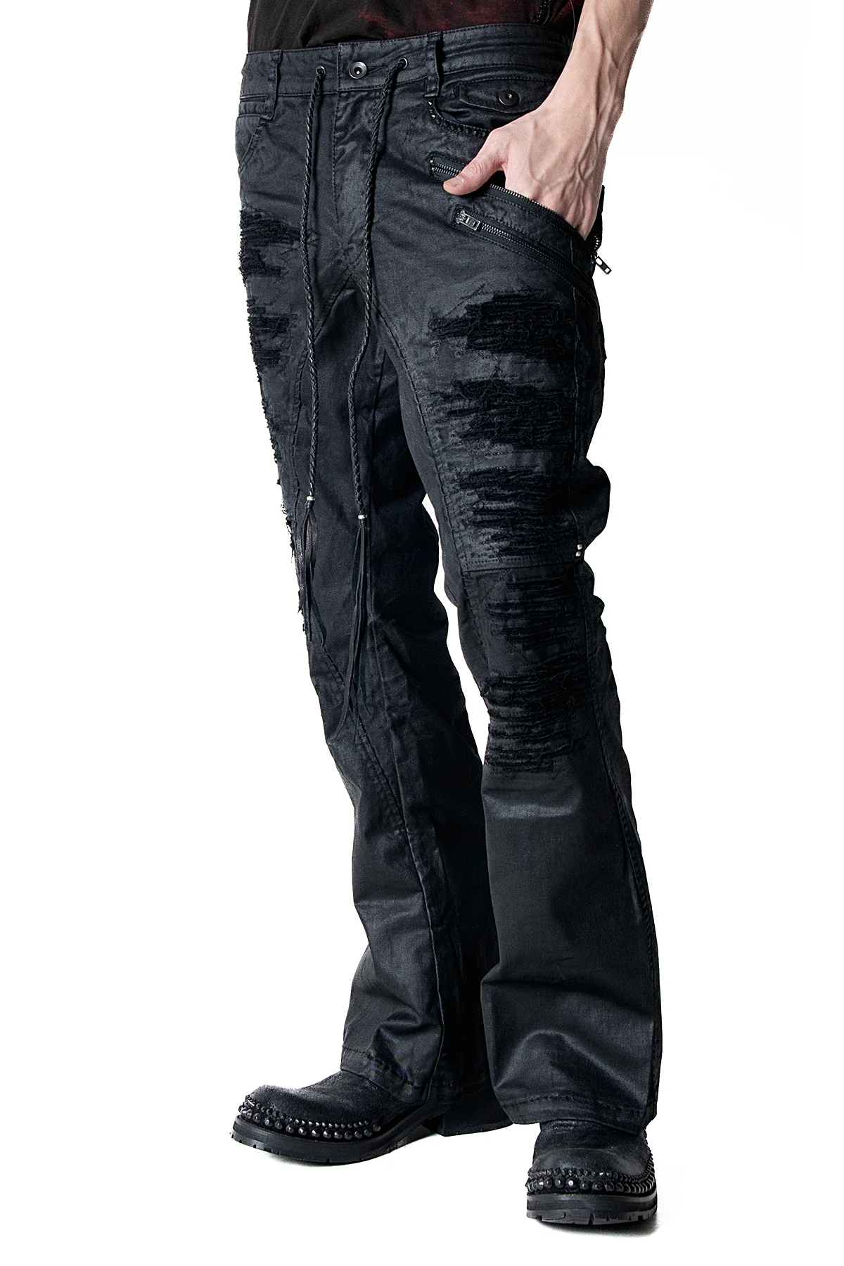 2502-PT18 Coating Double Zip Stretch Flare Pants - Image 14