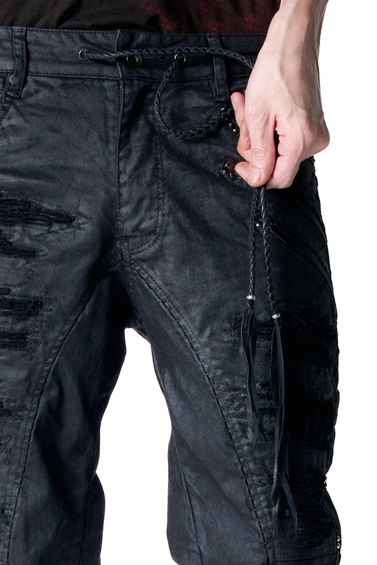 2502-PT18 Coating Double Zip Stretch Flare Pants - Image 16