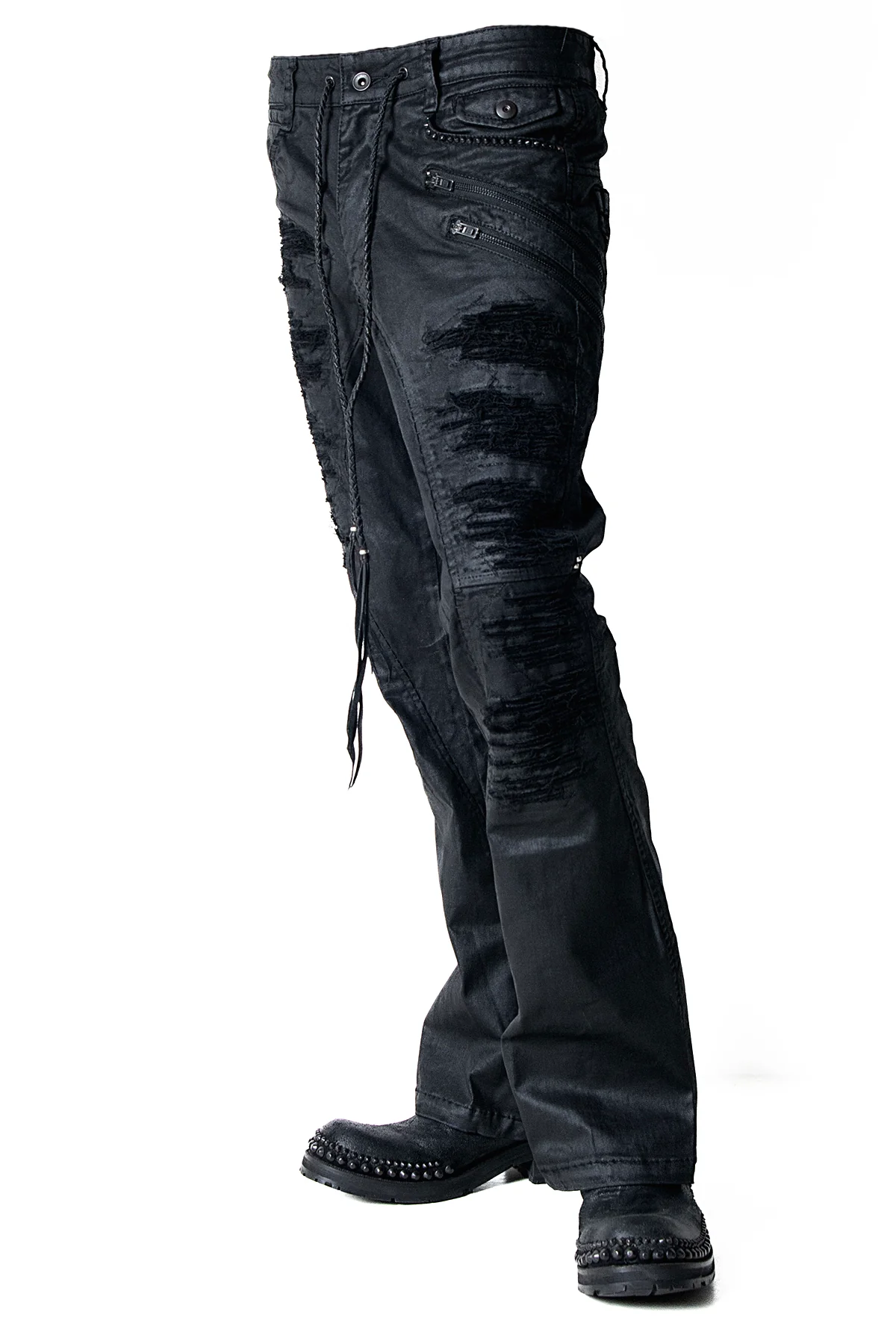 2502-PT18 Coating Double Zip Stretch Flare Pants - Image 3
