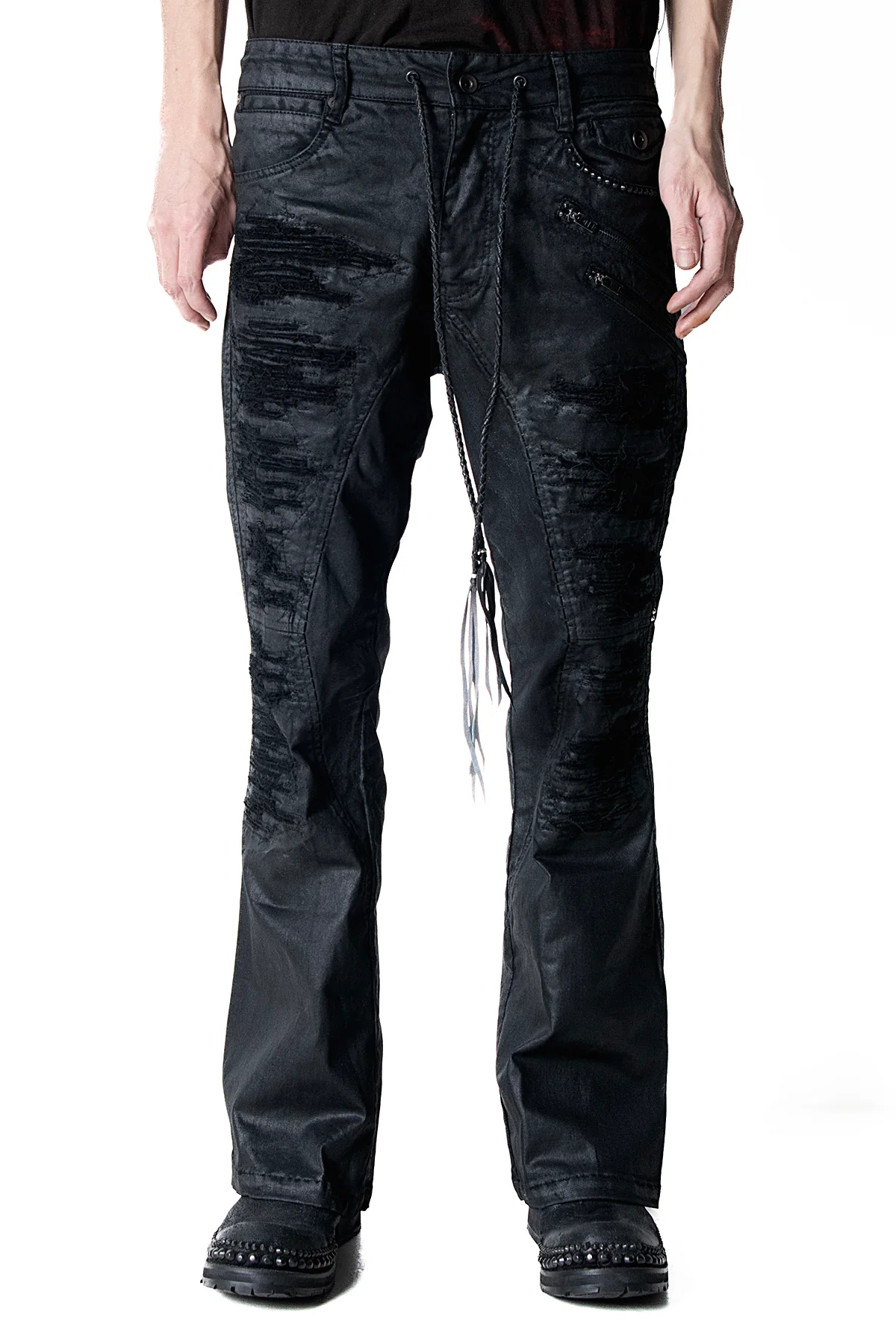 2502-PT18 Coating Double Zip Stretch Flare Pants - Image 6