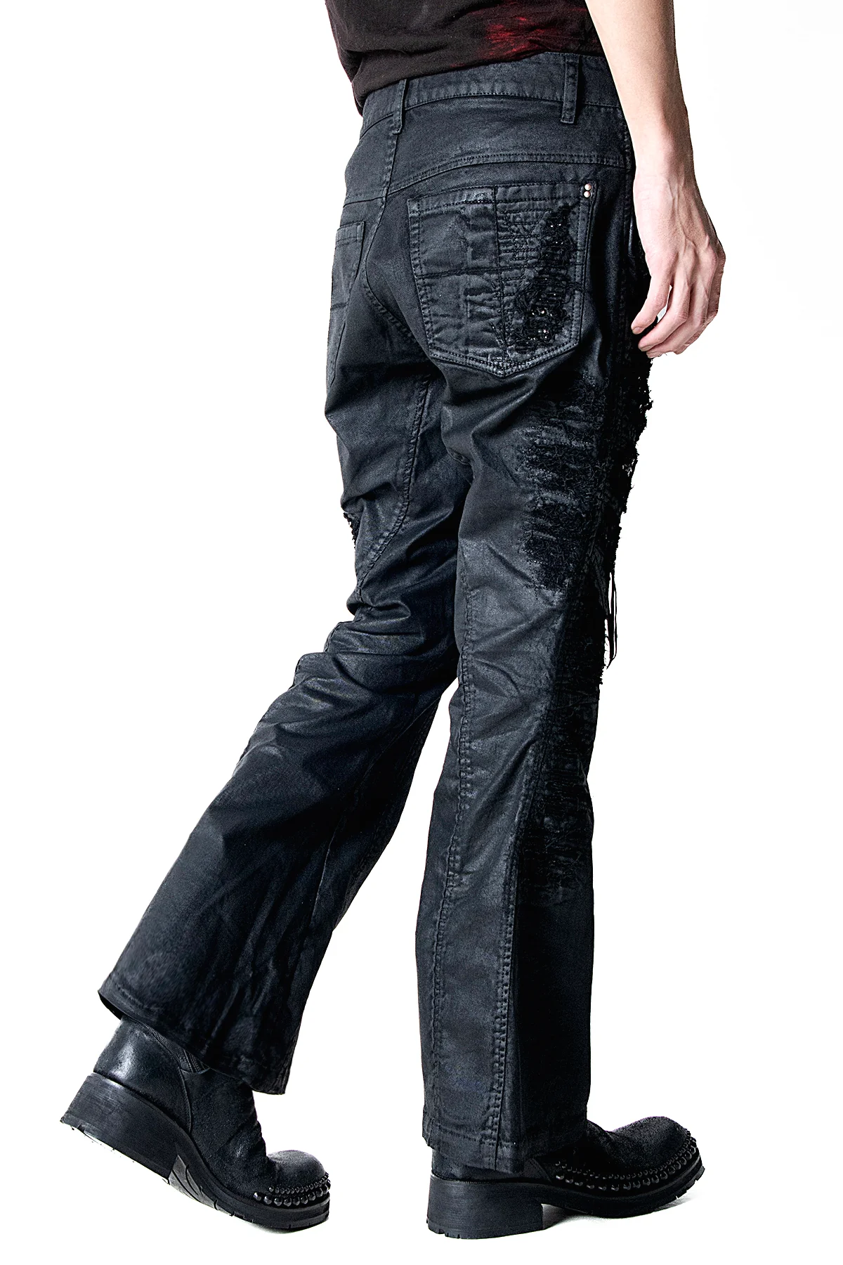 2502-PT19 Coating Crush Stretch Twill Flare Pants / STD_Black - Image 11