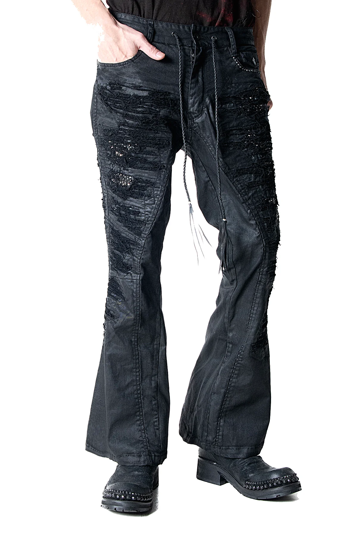 2502-PT19 Coating Crush Stretch Twill Flare Pants / STD_Black - Image 12