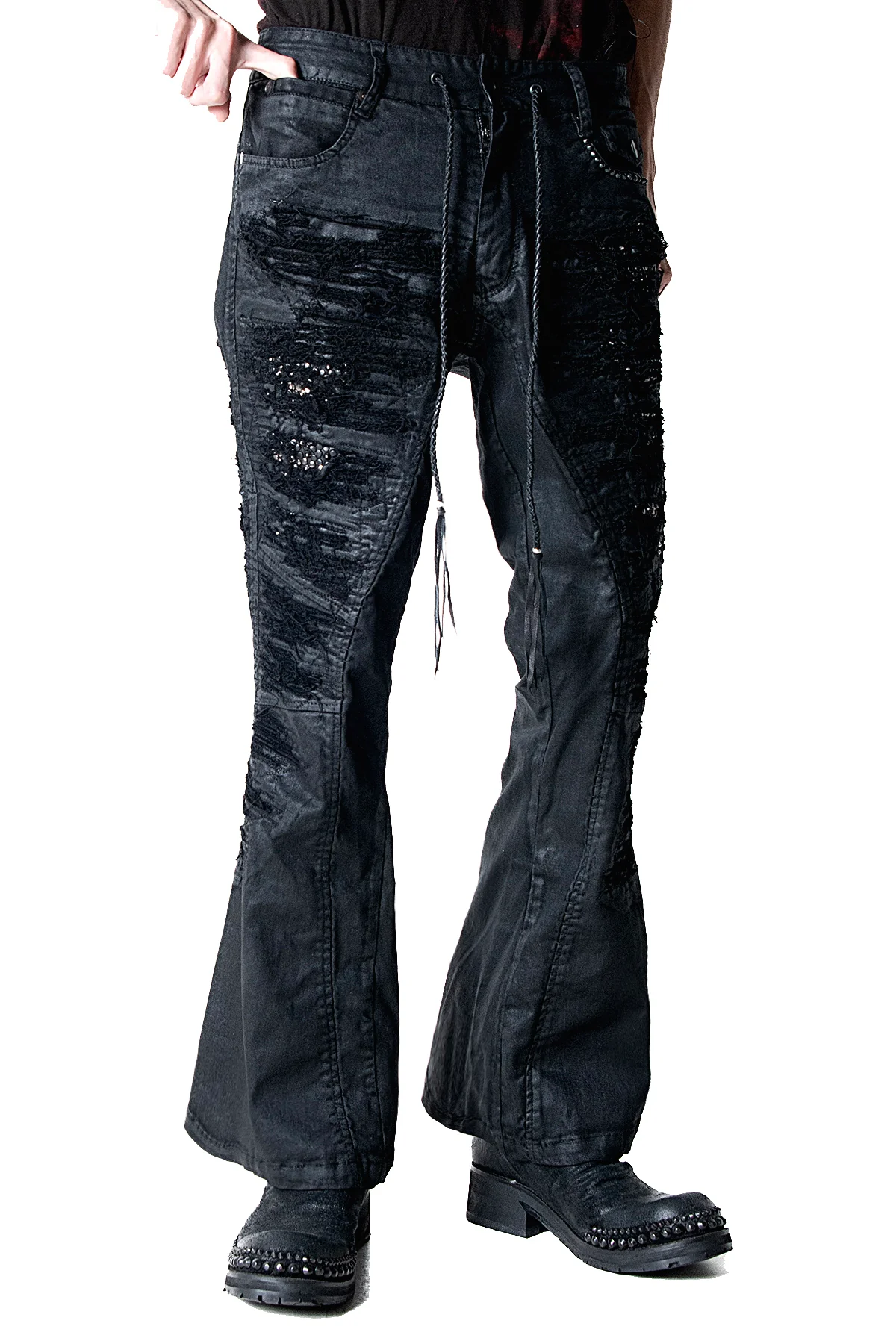 2502-PT19 Coating Crush Stretch Twill Flare Pants / STD_Black - Image 13