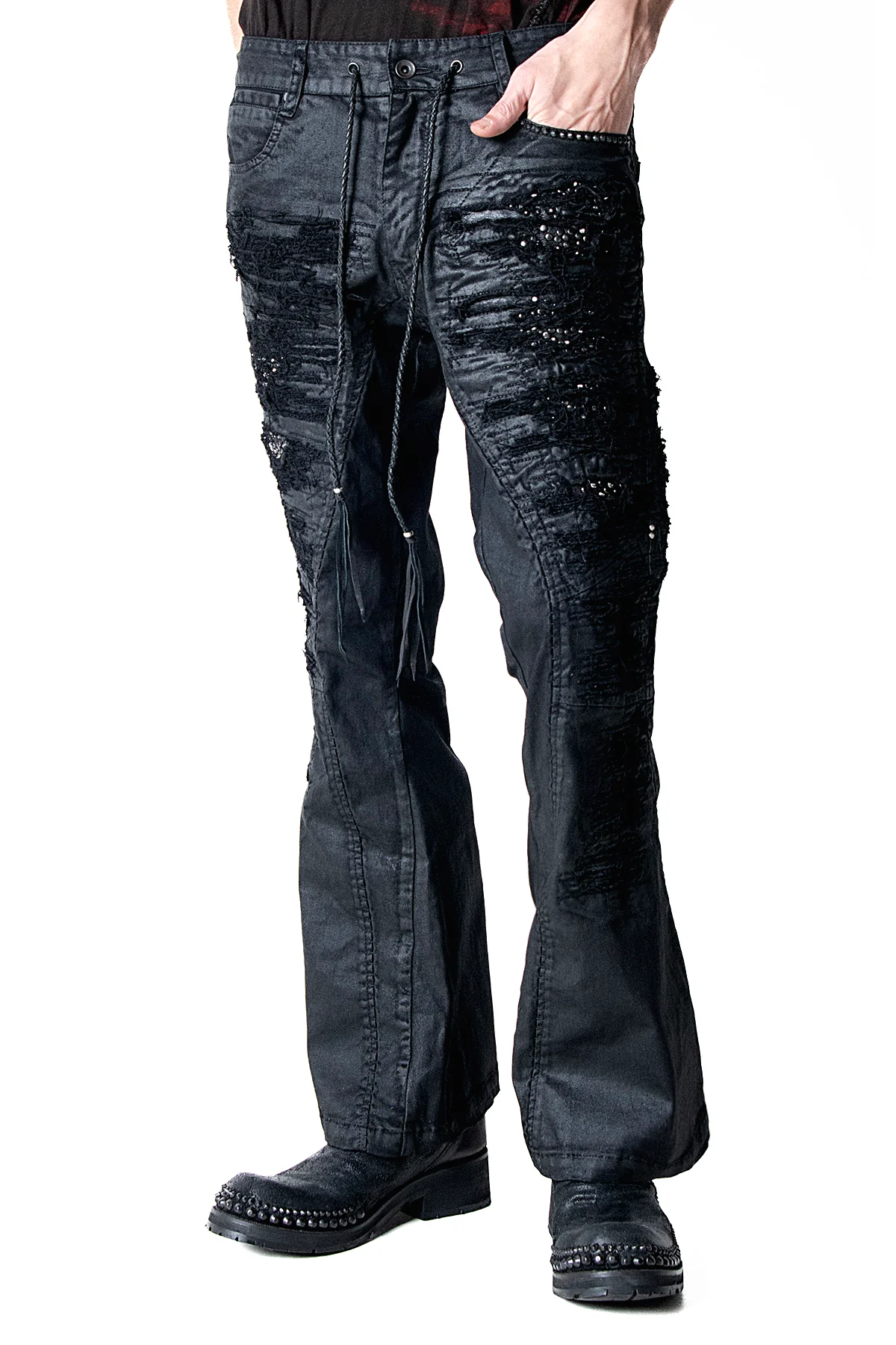 2502-PT19 Coating Crush Stretch Twill Flare Pants / STD_Black - Image 14
