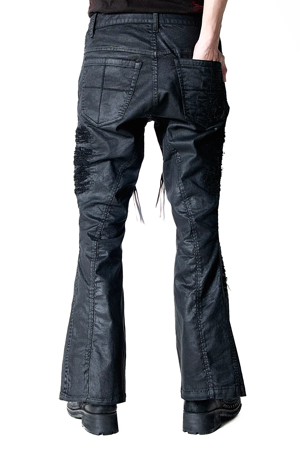 2502-PT19 Coating Crush Stretch Twill Flare Pants / STD_Black - Image 18