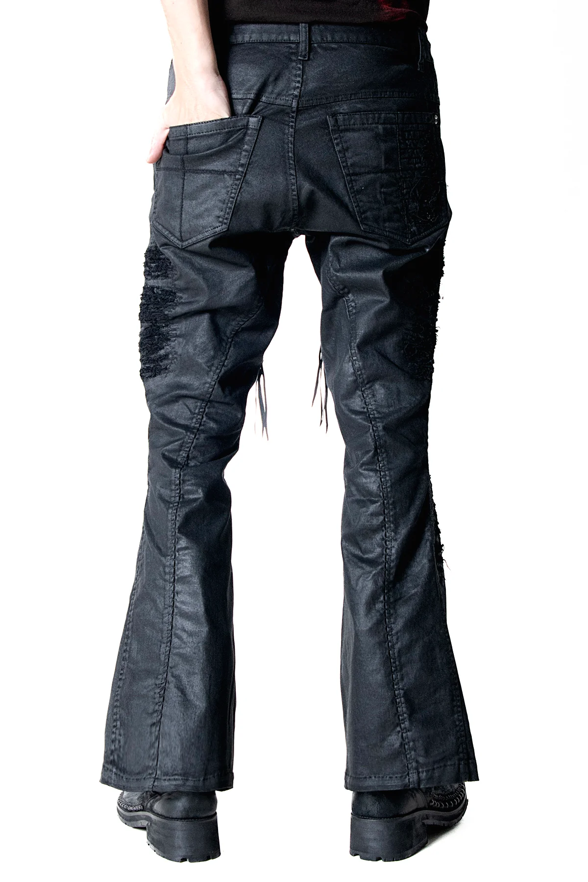 2502-PT19 Coating Crush Stretch Twill Flare Pants / STD_Black - Image 19