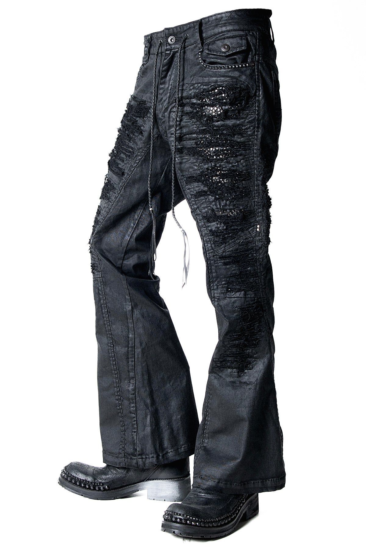 2502-PT19 Coating Crush Stretch Twill Flare Pants / STD_Black - Image 2