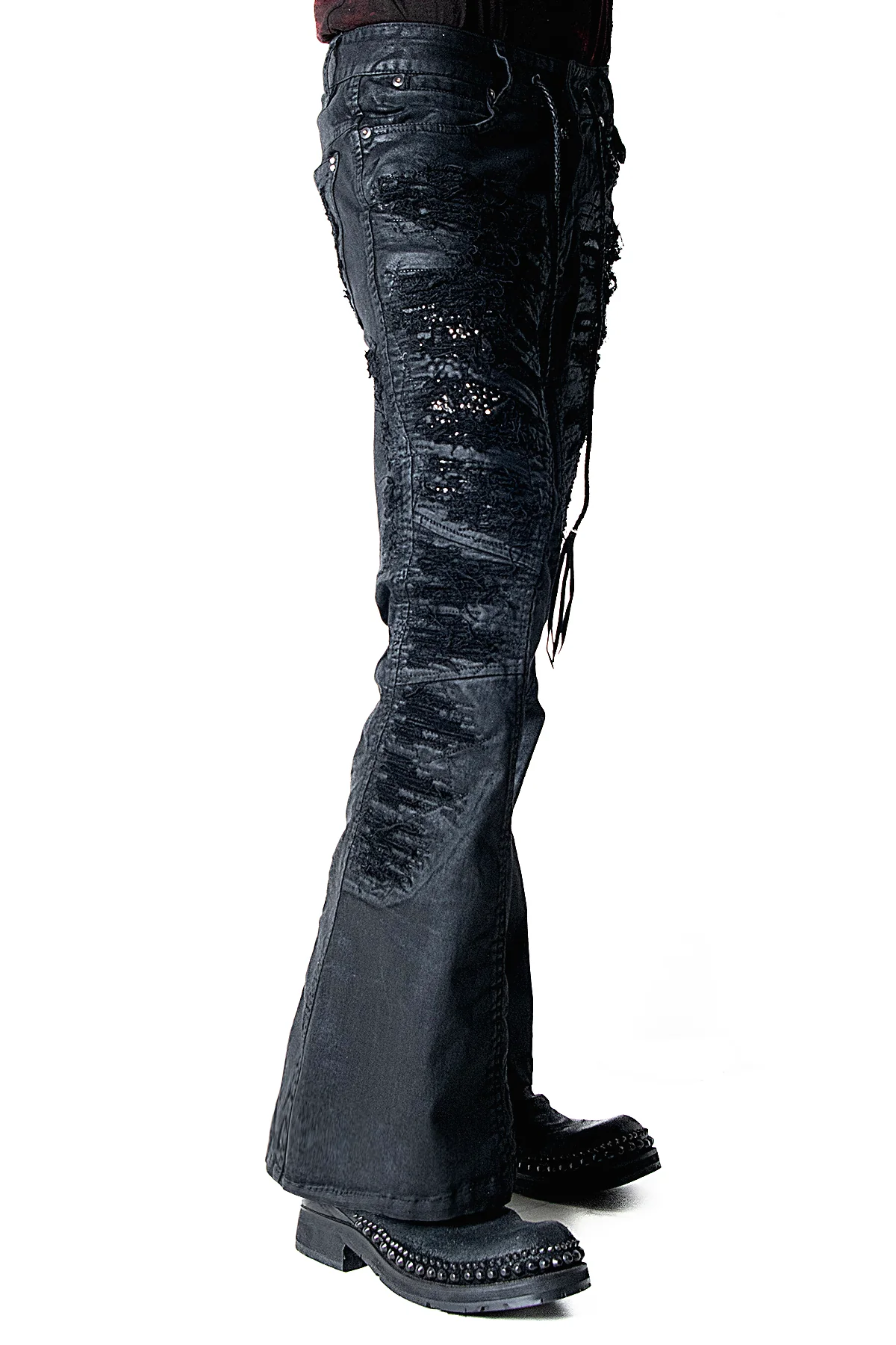 2502-PT19 Coating Crush Stretch Twill Flare Pants / STD_Black - Image 20