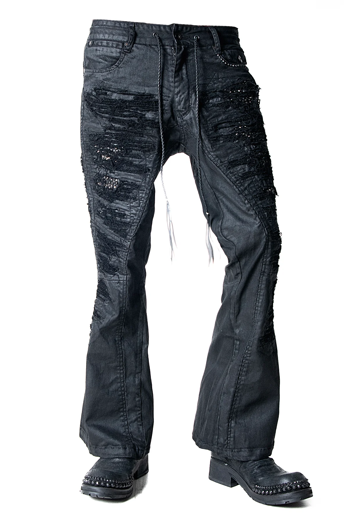 2502-PT19 Coating Crush Stretch Twill Flare Pants / STD_Black - Image 3