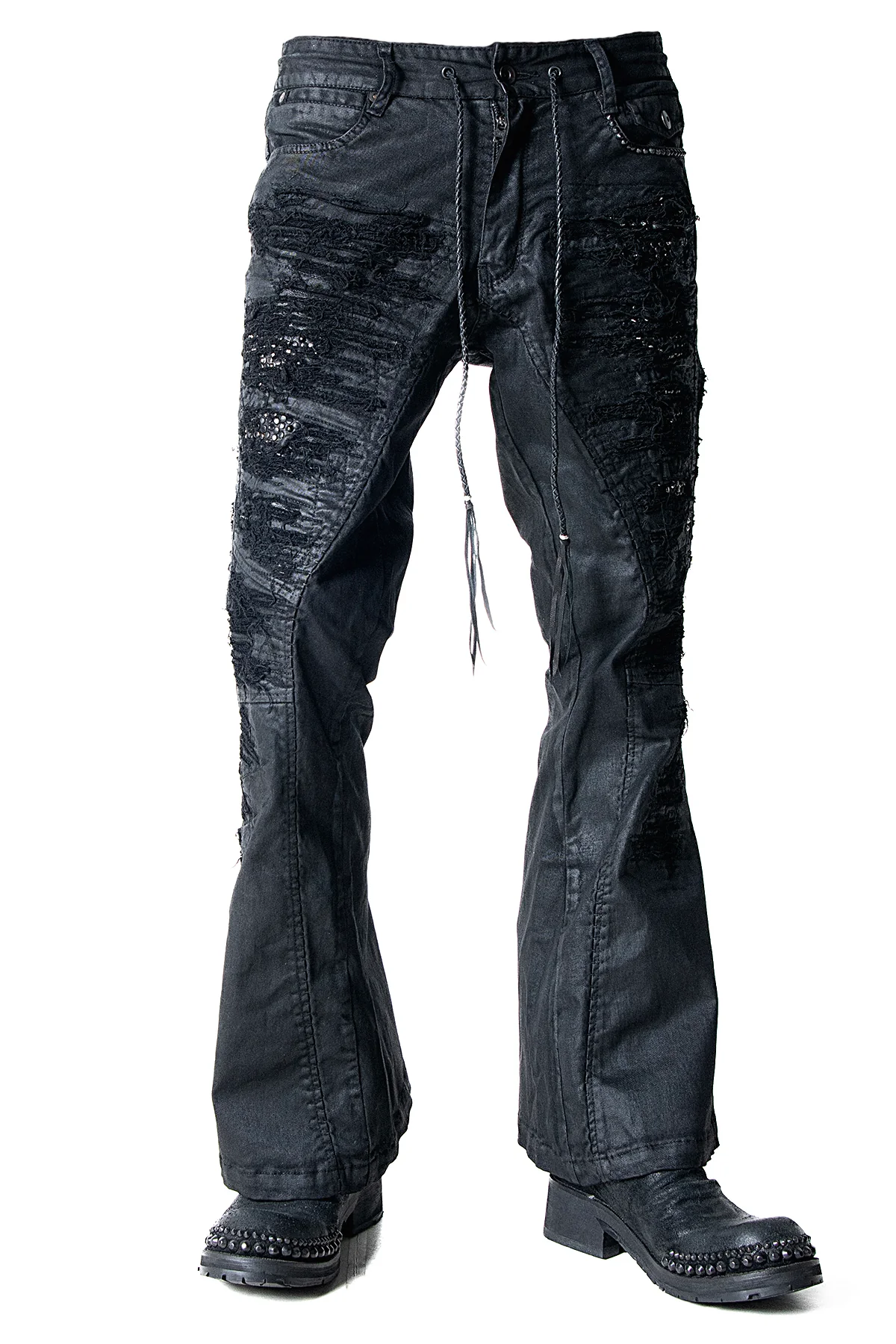2502-PT19 Coating Crush Stretch Twill Flare Pants / STD_Black - Image 4