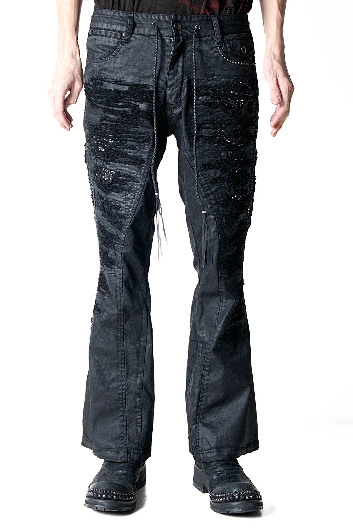 2502-PT19 Coating Crush Stretch Twill Flare Pants / STD_Black - Image 7