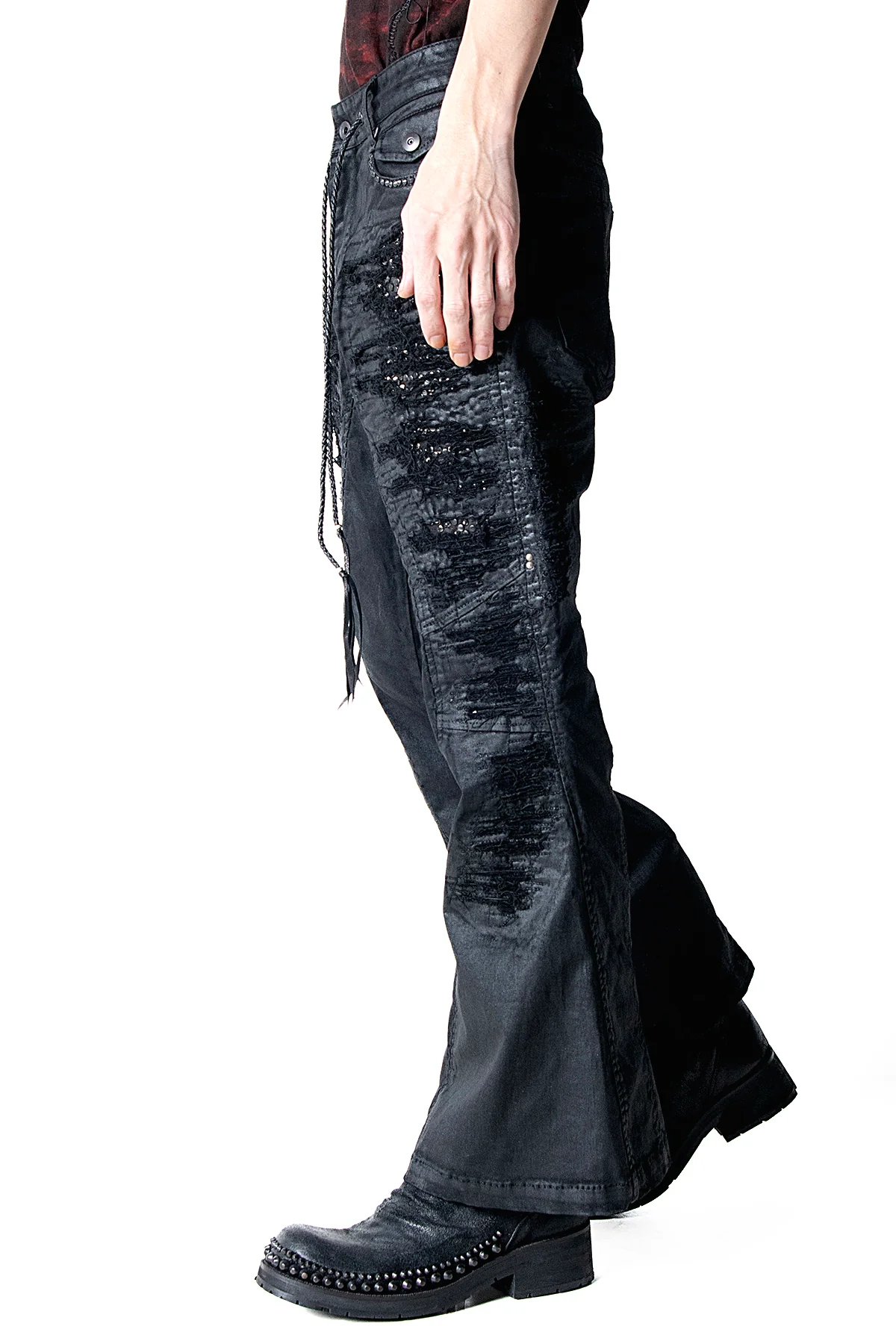 2502-PT19 Coating Crush Stretch Twill Flare Pants / STD_Black - Image 8