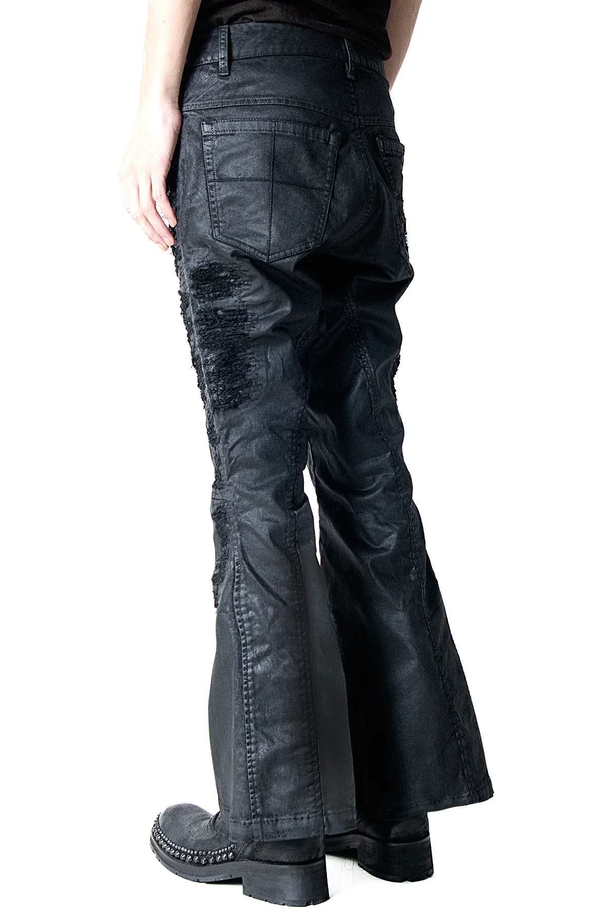 2502-PT19 Coating Crush Stretch Twill Flare Pants / STD_Black - Image 9